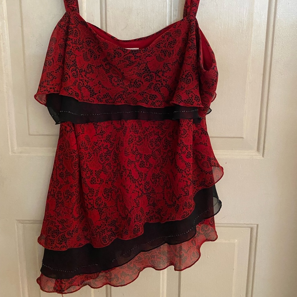 Red & Black Cami with ruffles